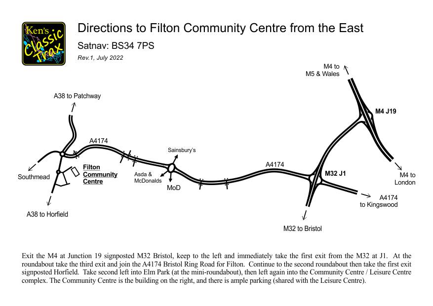 Map and directions to Filton Community Centre from the east